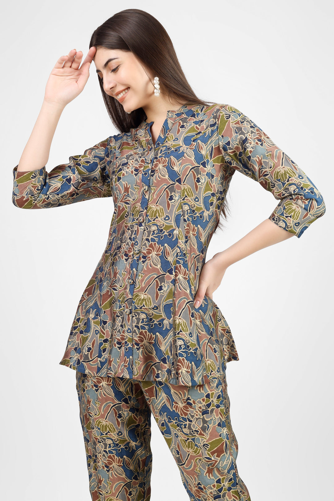 Blue Chanderi Silk Printed Co-Ord Set