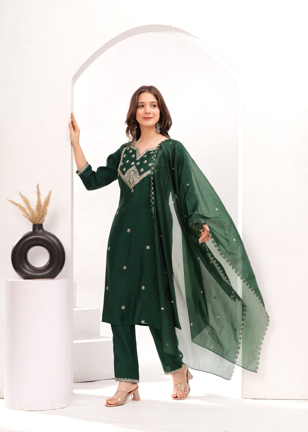 Forest Green Silk Blend Kurta Suit Set