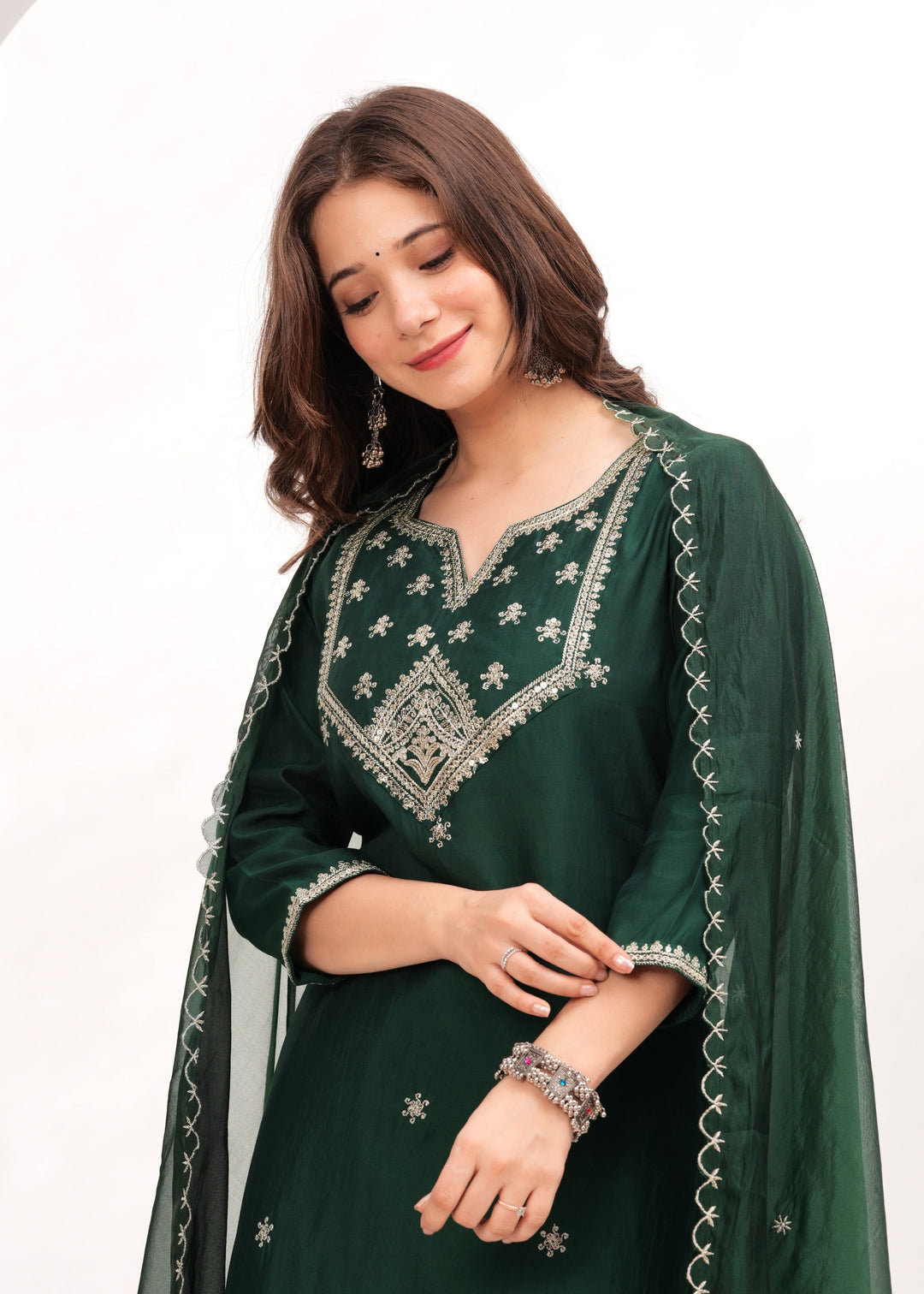 Forest Green Silk Blend Kurta Suit Set