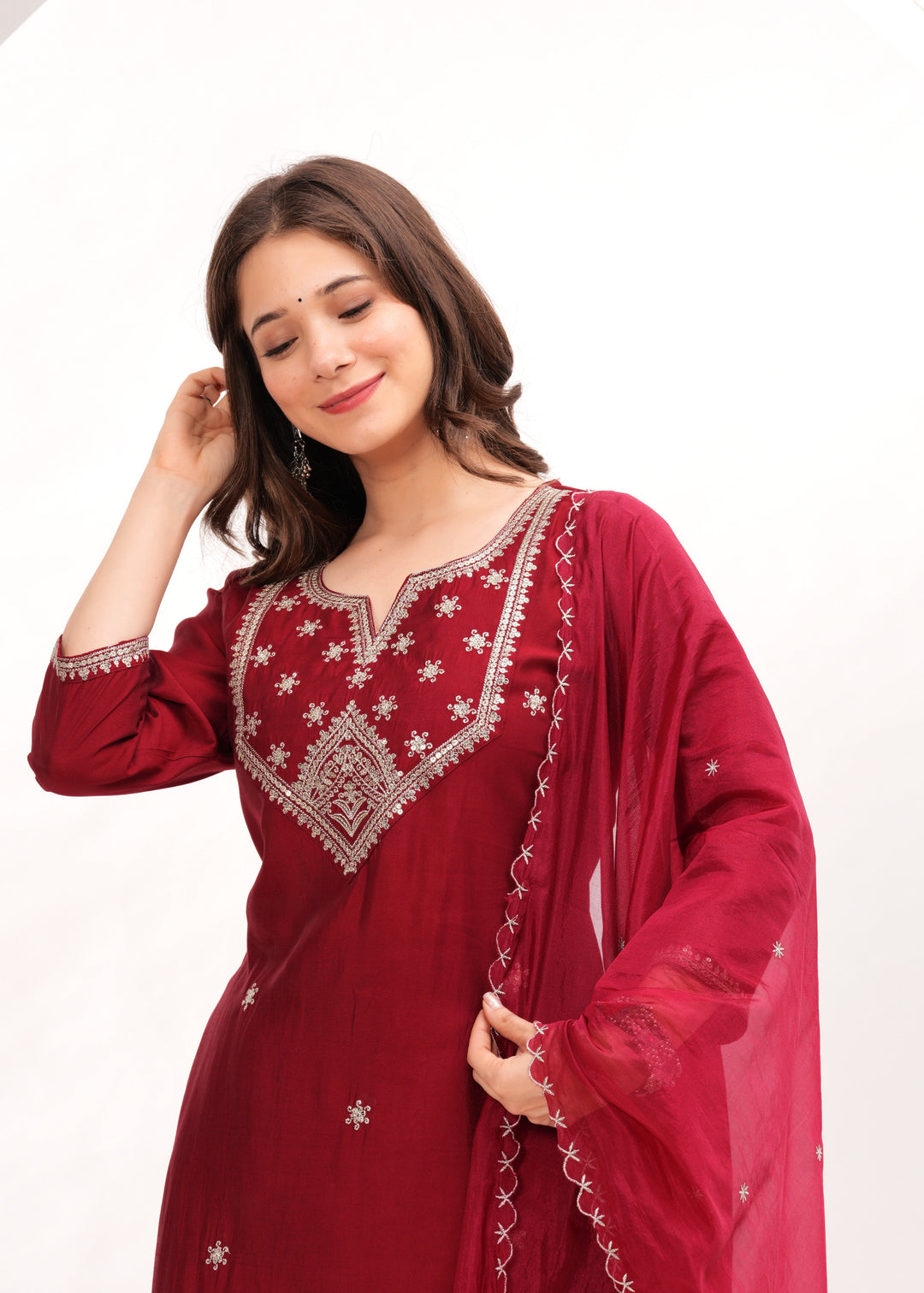 Maroon Silk Blend Kurta Suit Set