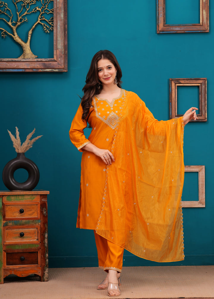 Mustard Silk Blend Kurta Suit Set