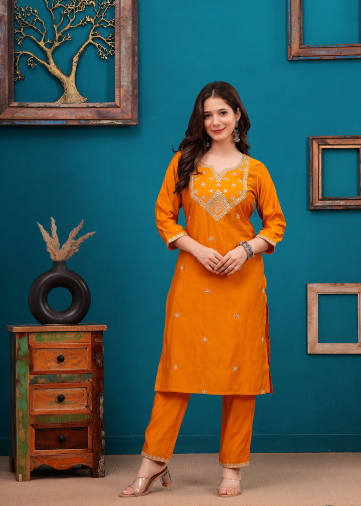 Mustard Silk Blend Kurta Suit Set