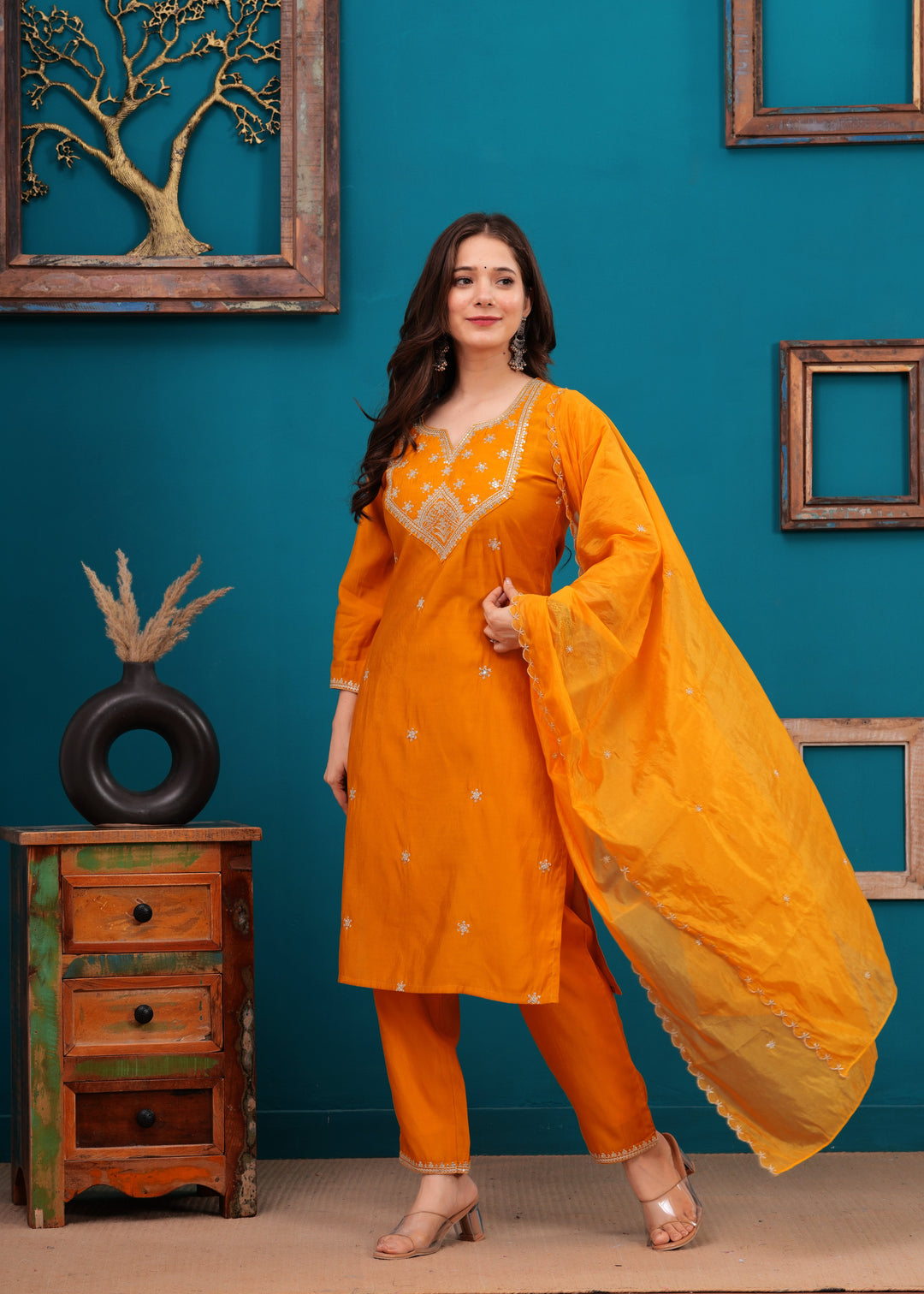 Mustard Silk Blend Kurta Suit Set