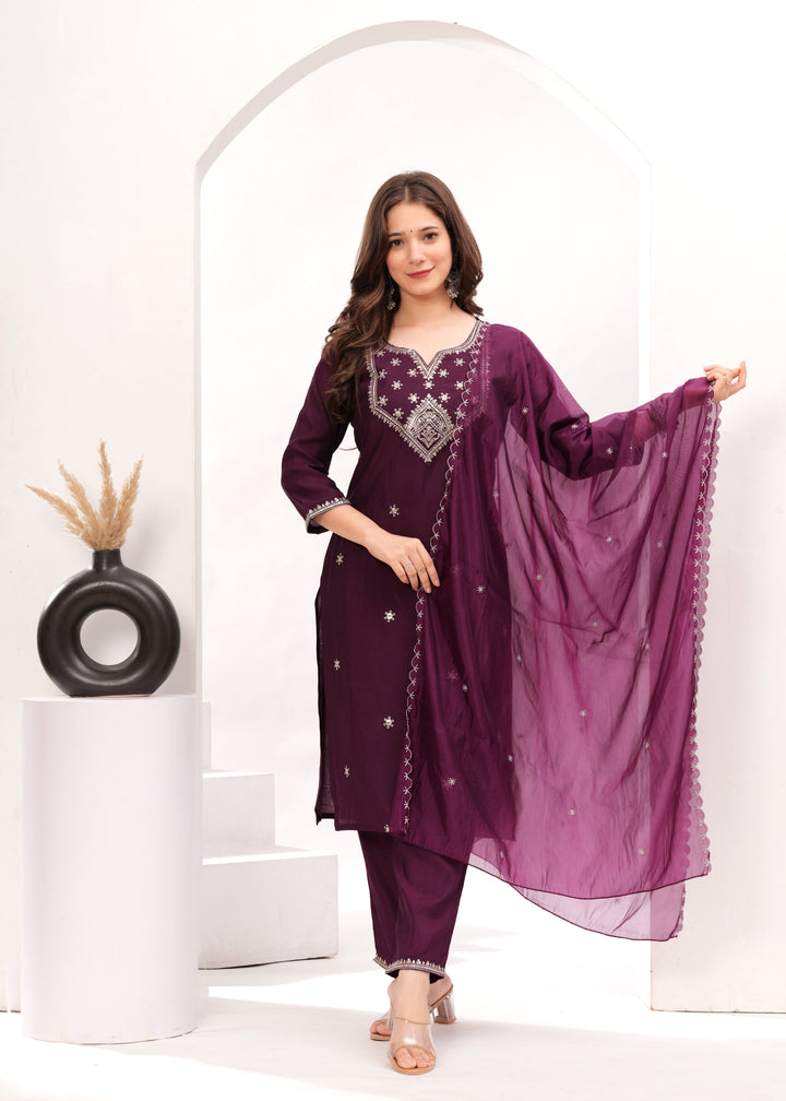 Purple Silk Blend Kurta Suit Set