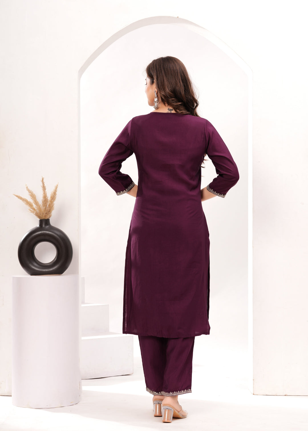 Purple Silk Blend Kurta Suit Set