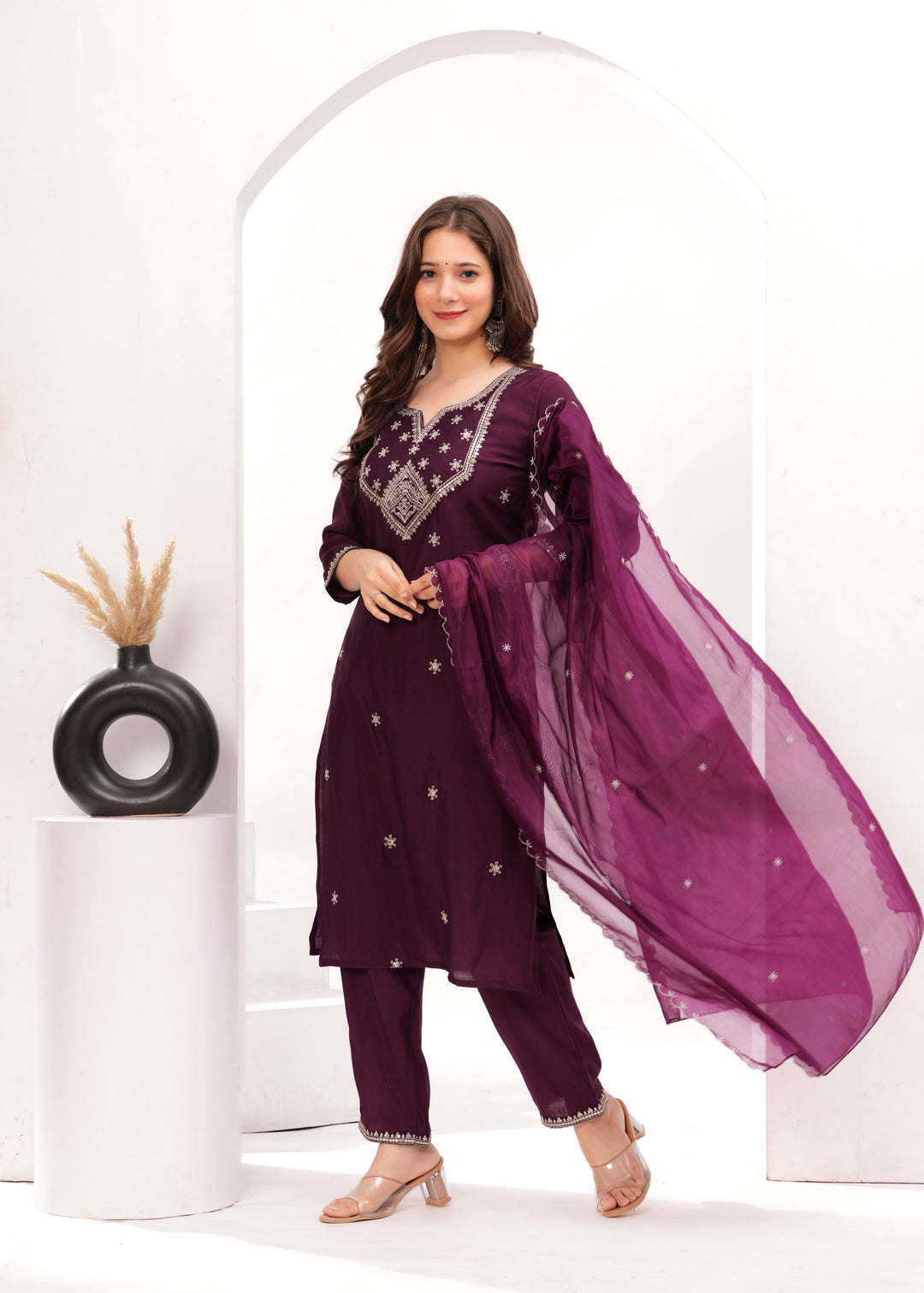 Purple Silk Blend Kurta Suit Set