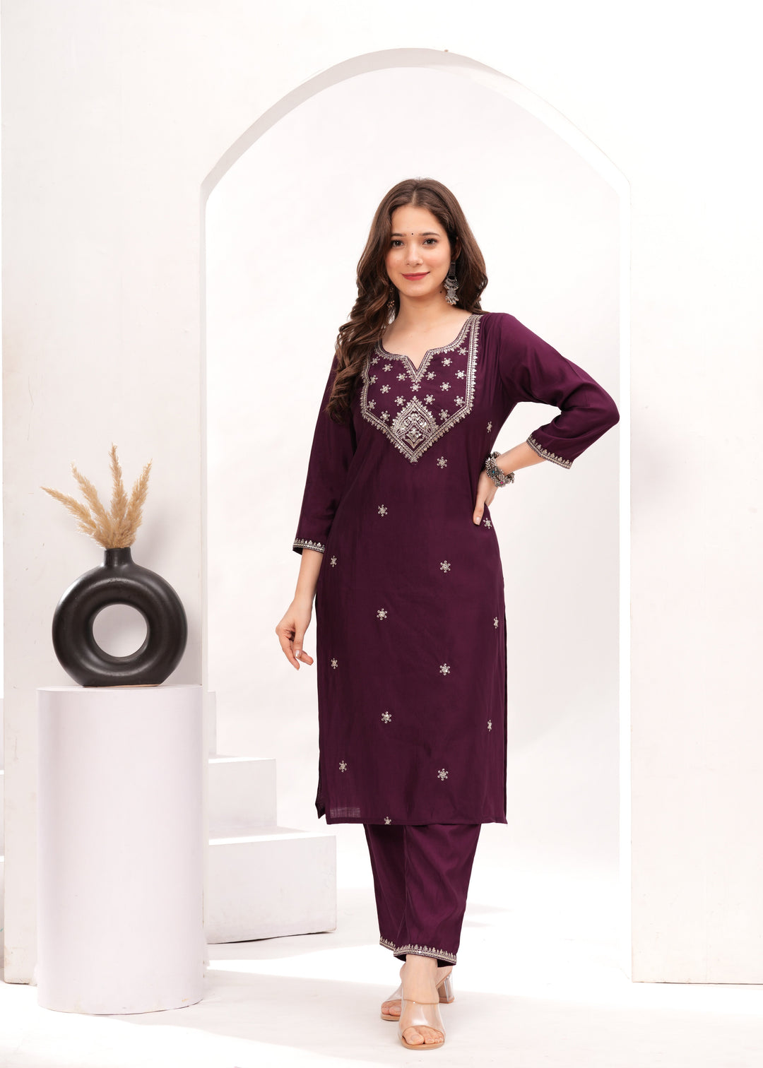 Purple Silk Blend Kurta Suit Set