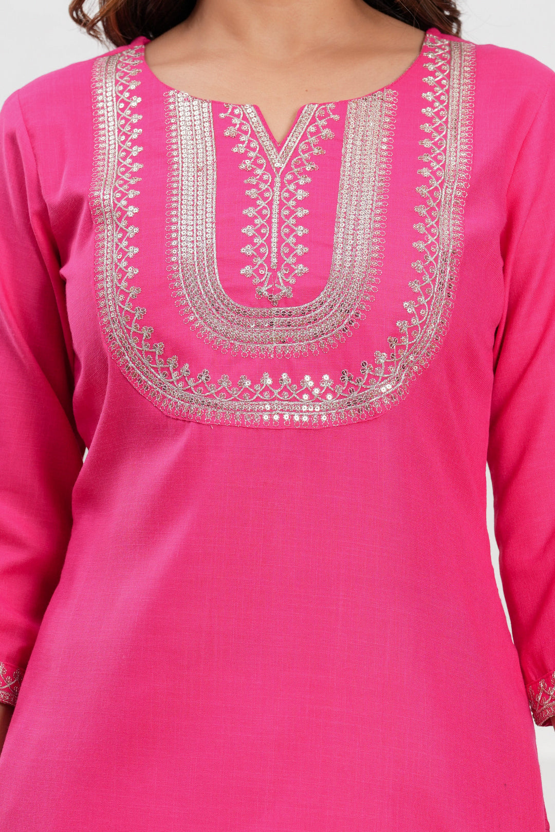 Pink Cotton Blend Solid Kurta Set