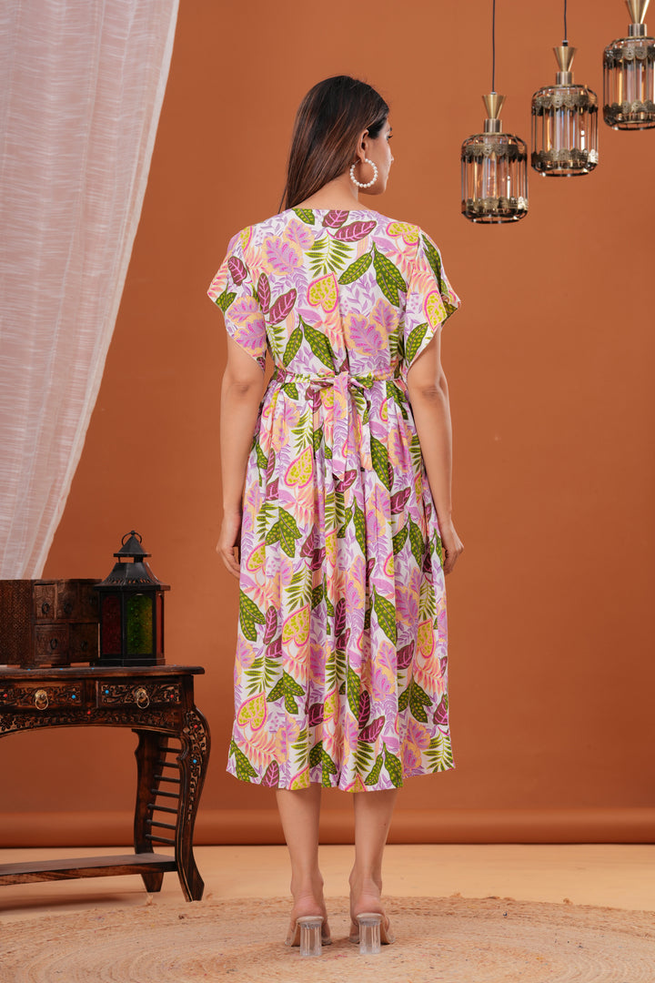White Printed Maternity Midi Kurta Dress