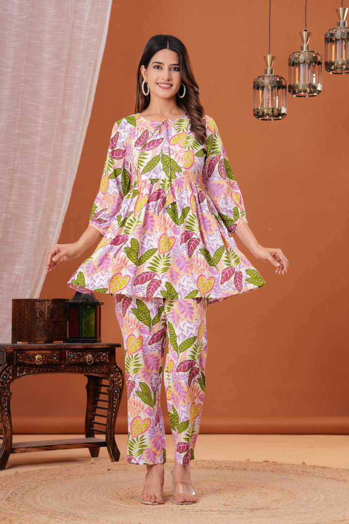 White Rayon Printed Maternity Kurta pant and Kurta set