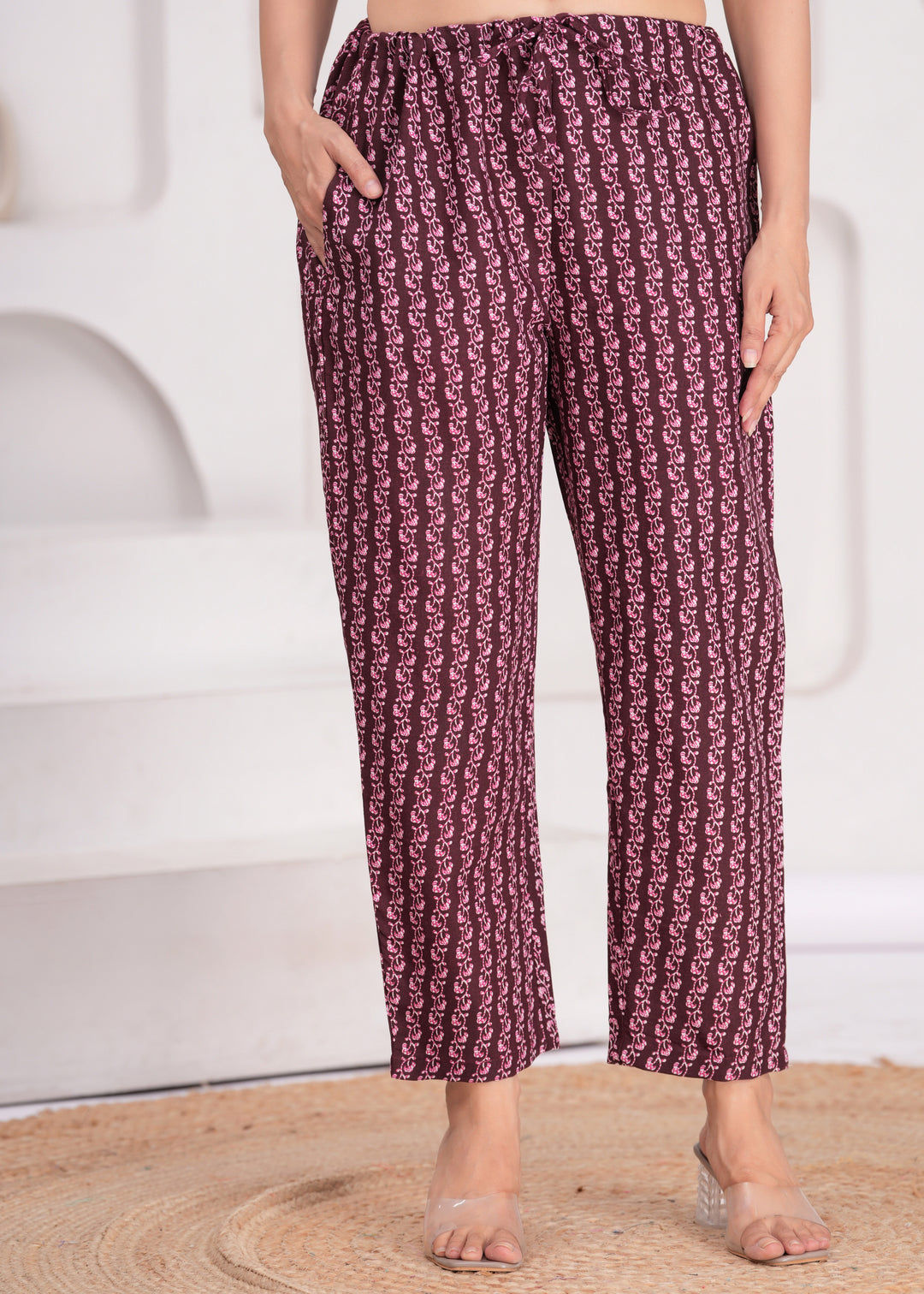 Maroon Floral Printed Maternity Kurta and Pant cord set