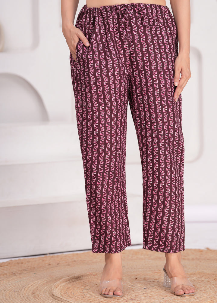 Maroon Floral Printed Maternity Kurta and Pant cord set