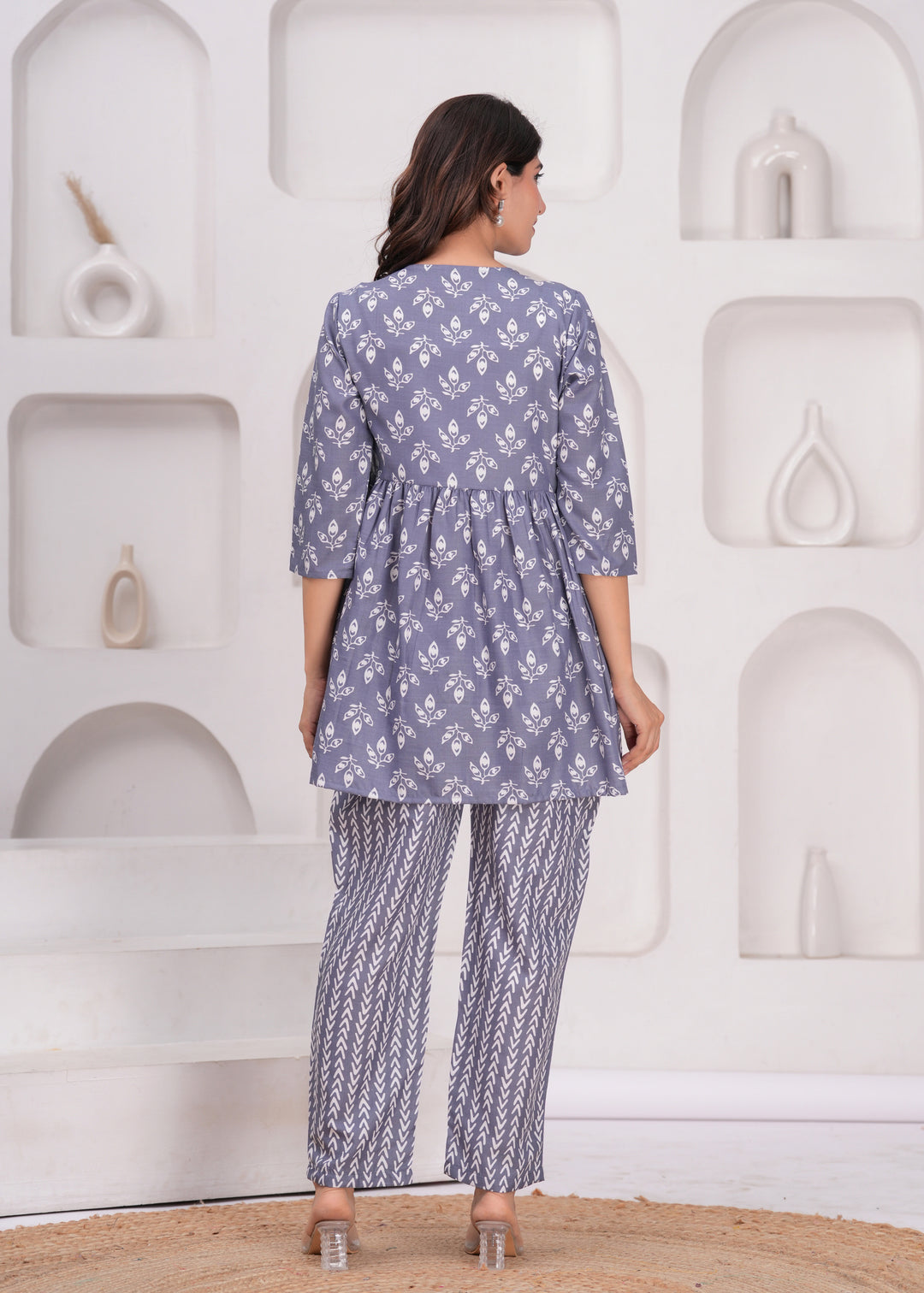 Grey Floral Printed Maternity Kurta and Pant cord set
