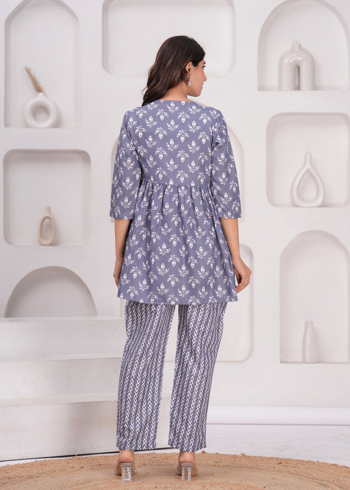 Grey Floral Printed Maternity Kurta and Pant cord set