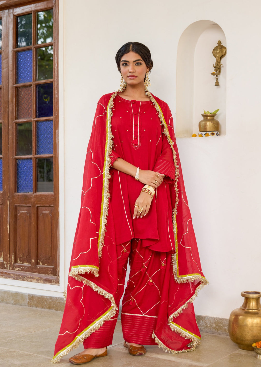 Red Anti-Fit Farshi Shalwar Set
