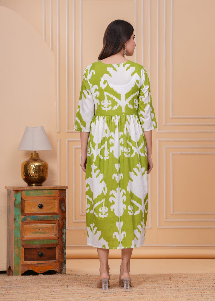 Green Ikat Printed Maternity Kurta dress