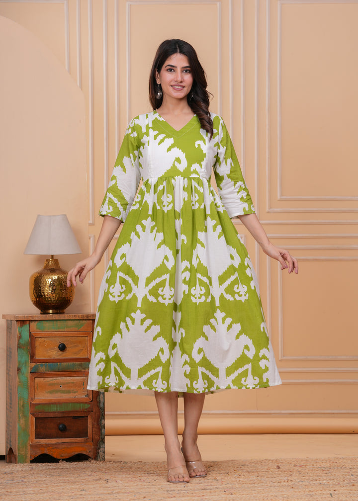 Green Ikat Printed Maternity Kurta dress