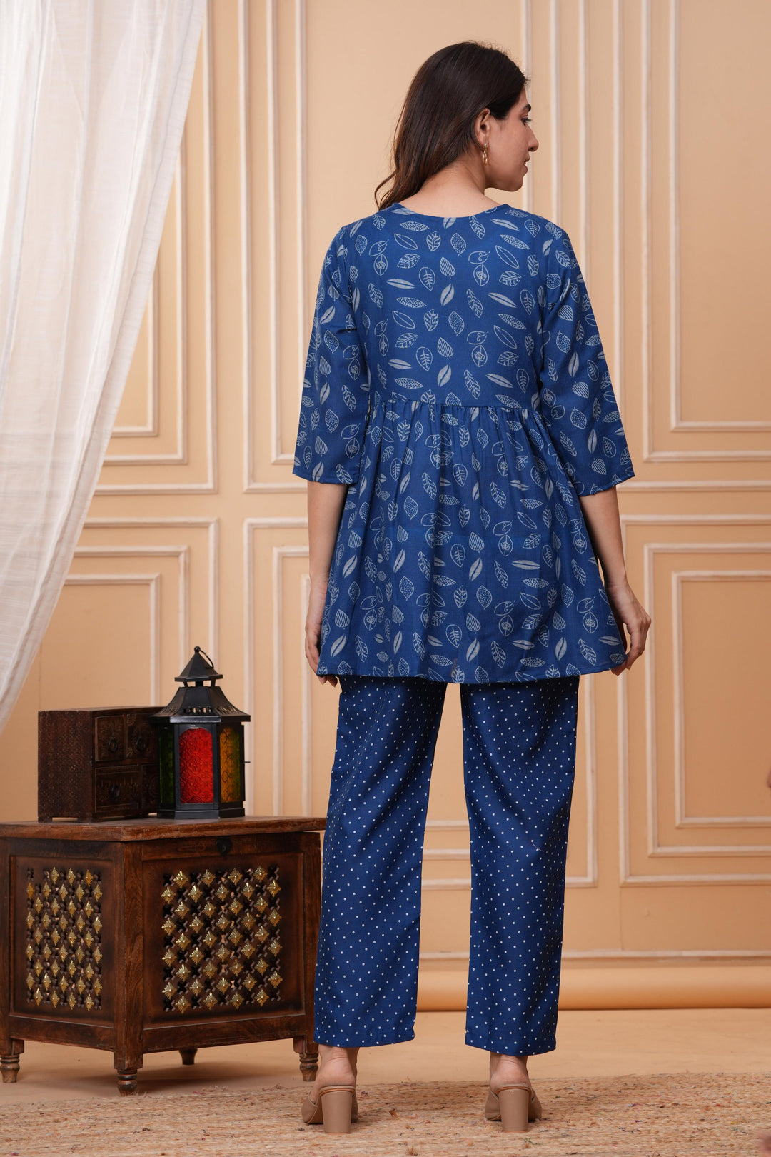 Royalblue Floral Printed Maternity Kurta and Pant cord set