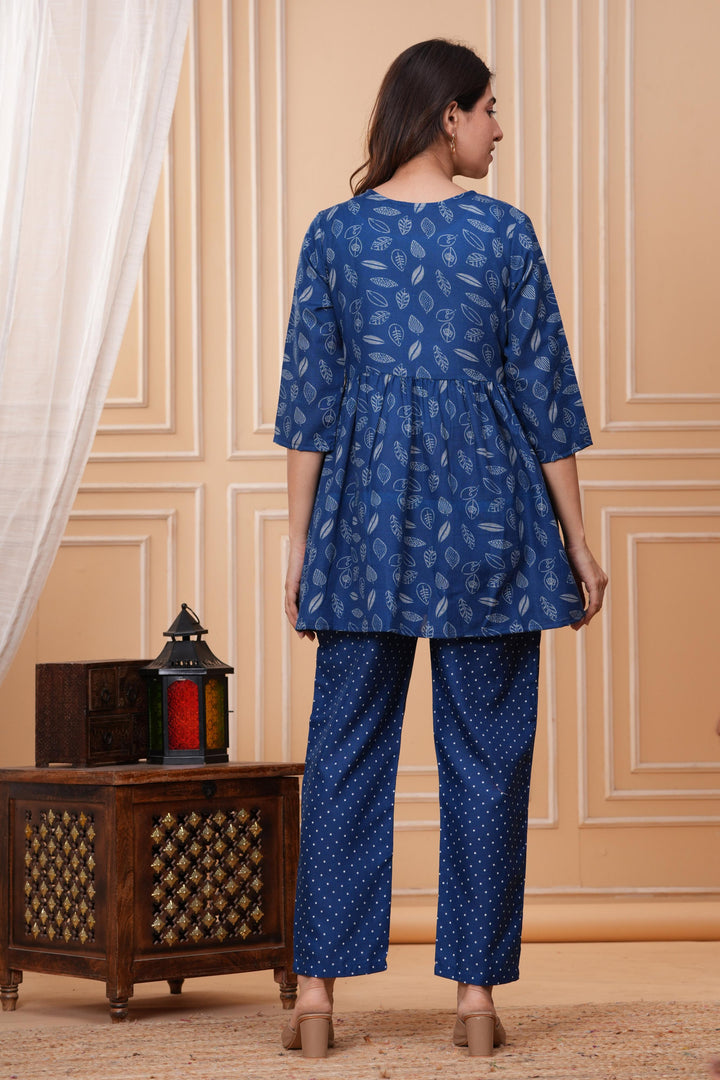 Royalblue Floral Printed Maternity Kurta and Pant cord set
