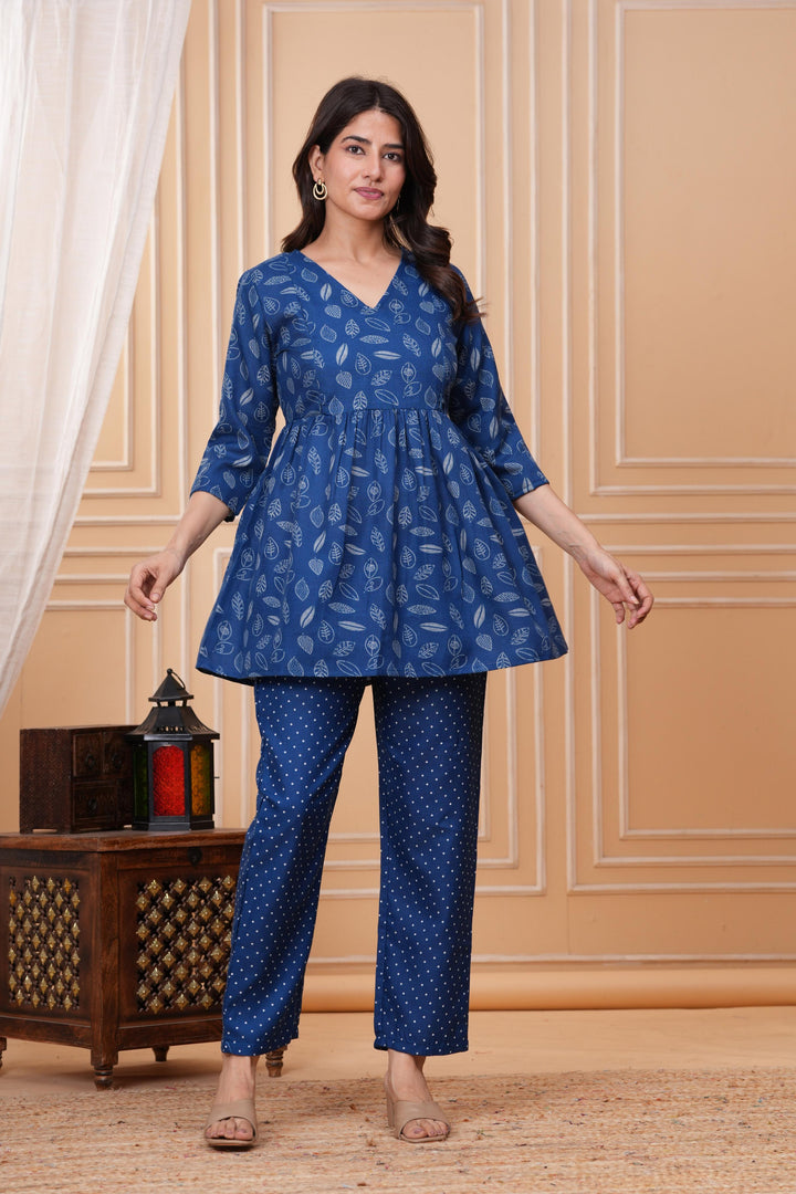 Royalblue Floral Printed Maternity Kurta and Pant cord set