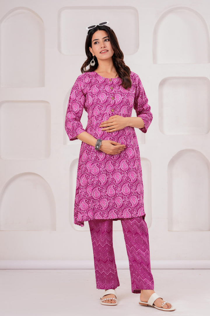 Pink Paisely Printed Maternity Kurta and Pant set