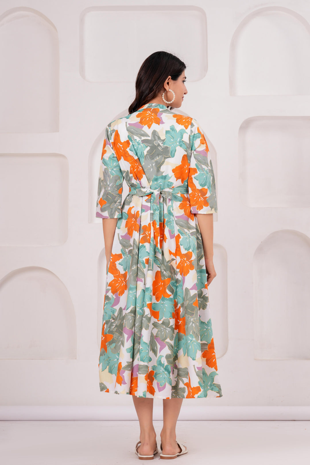 Green Floral Foil Printed Maternity Anarkali Dress