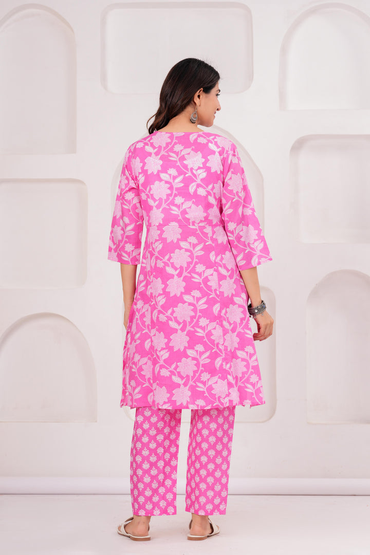 Pink FloralPrinted Maternity Kurta and Pant set