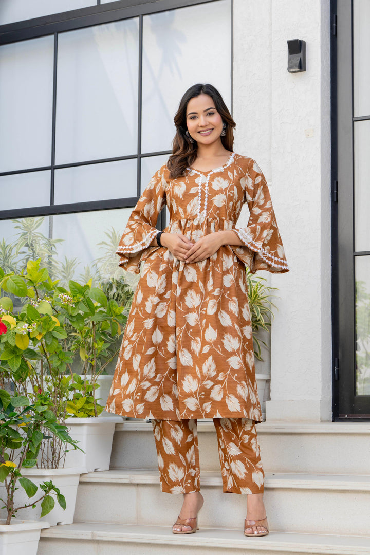 Mustard Floral Maternity Kurta and Pant set