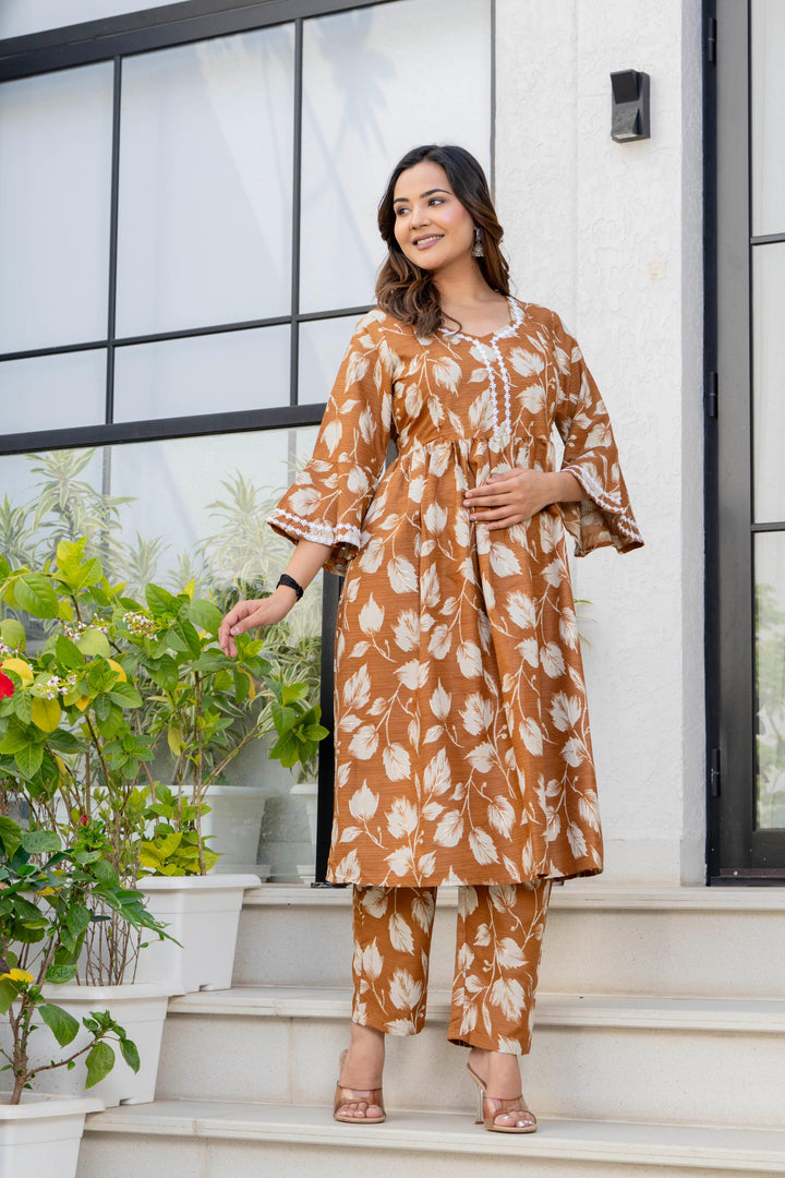 Mustard Floral Maternity Kurta and Pant set