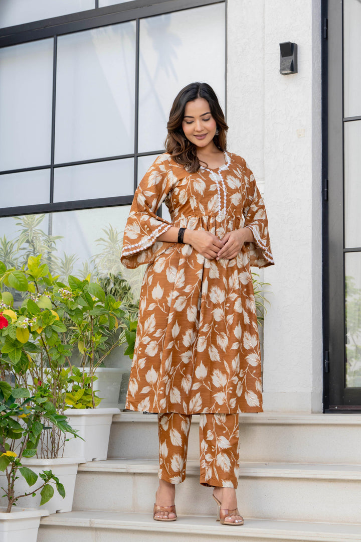 Mustard Floral Maternity Kurta and Pant set