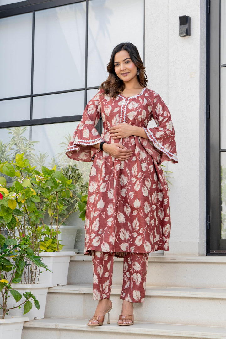 Rust Floral Maternity Kurta and Pant set