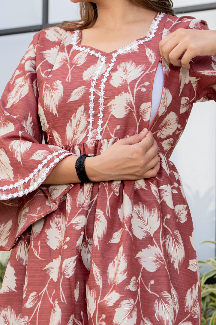Rust Floral Maternity Kurta and Pant set