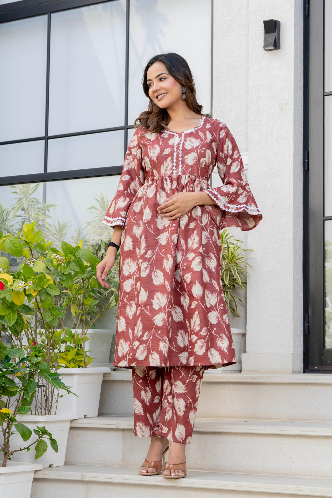 Rust Floral Maternity Kurta and Pant set