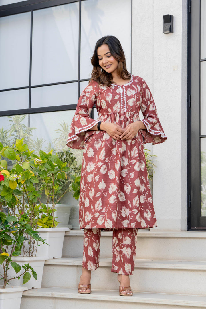 Rust Floral Maternity Kurta and Pant set