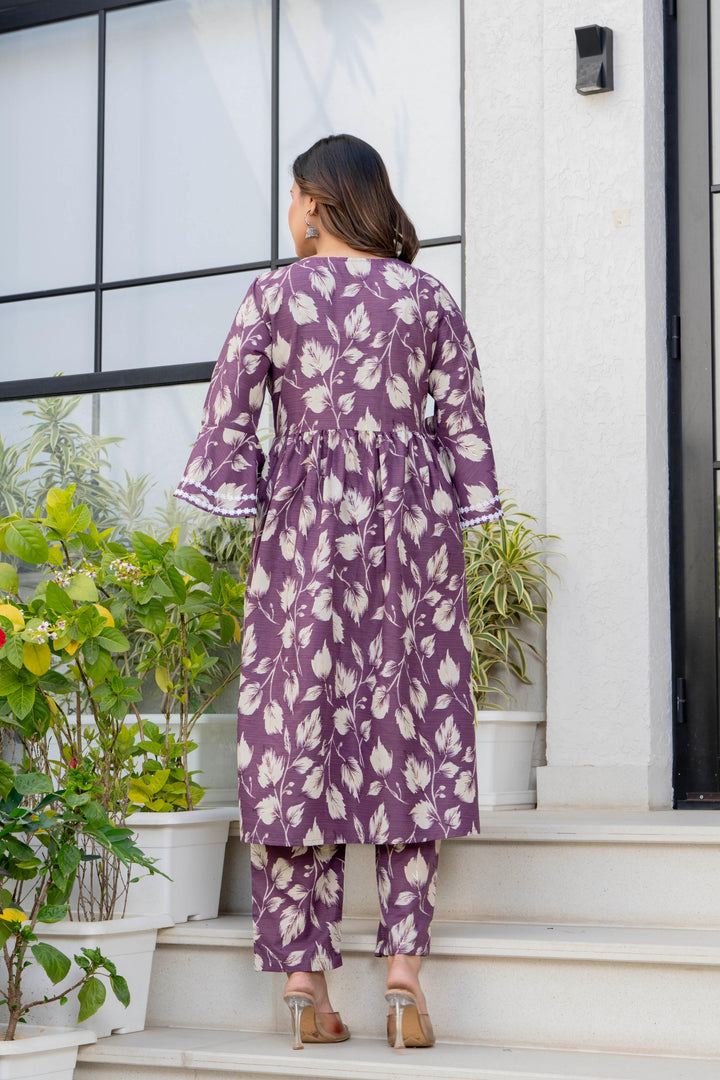 Wine Floral Maternity Kurta and Pant set