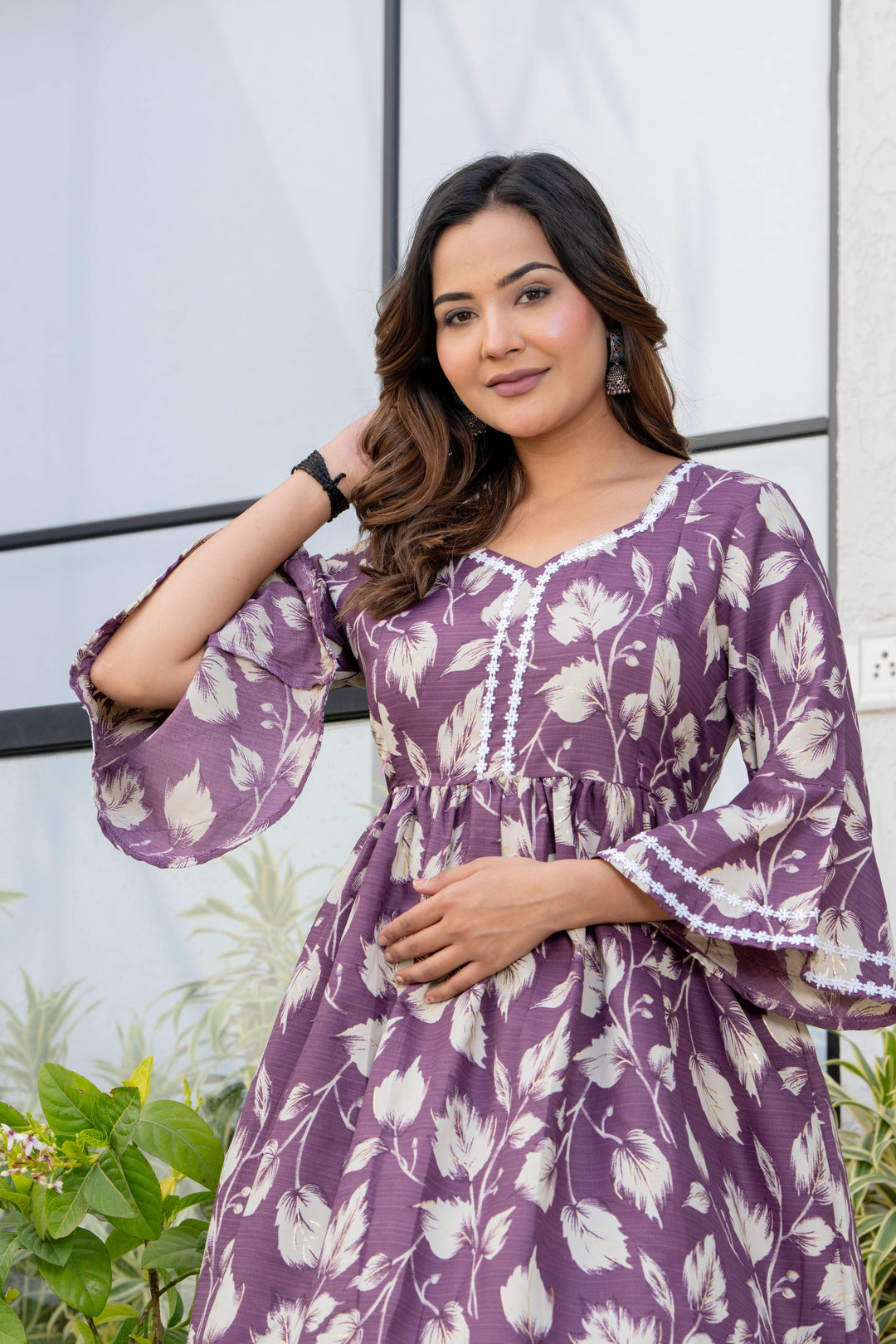 Wine Floral Maternity Kurta and Pant set