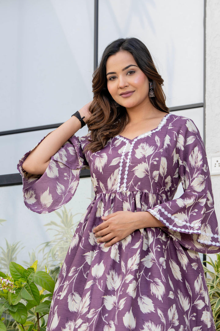 Wine Floral Maternity Kurta and Pant set