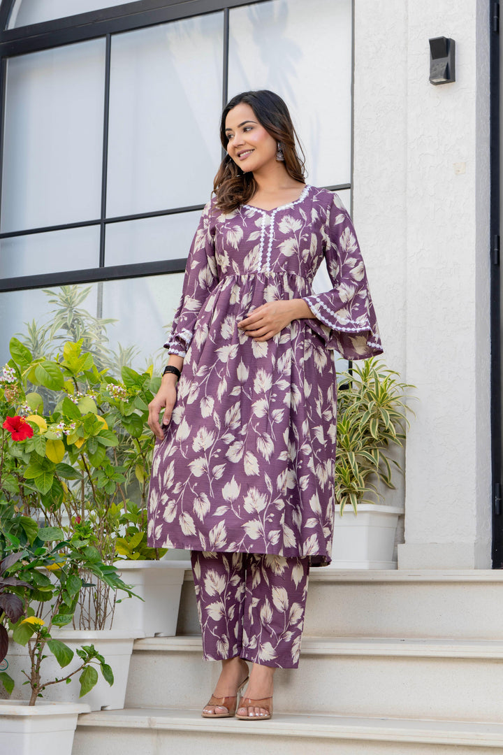Wine Floral Maternity Kurta and Pant set