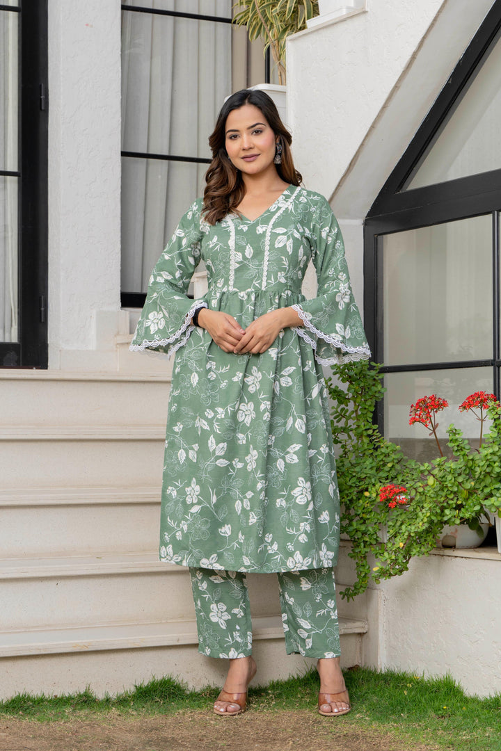 Green Floral Maternity Kurta and Pant set