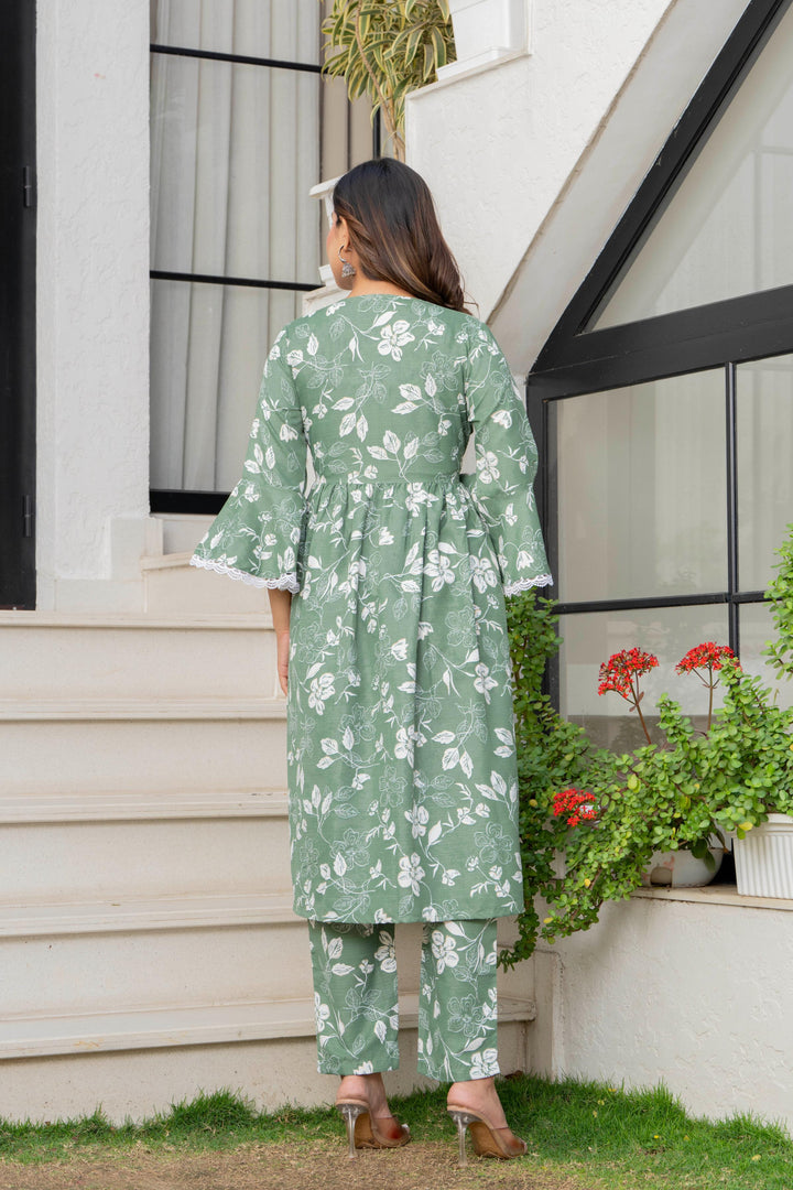 Green Floral Maternity Kurta and Pant set