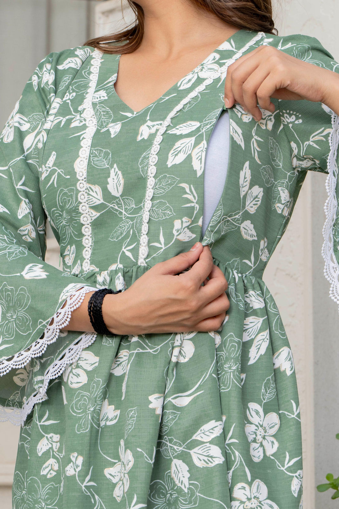 Green Floral Maternity Kurta and Pant set