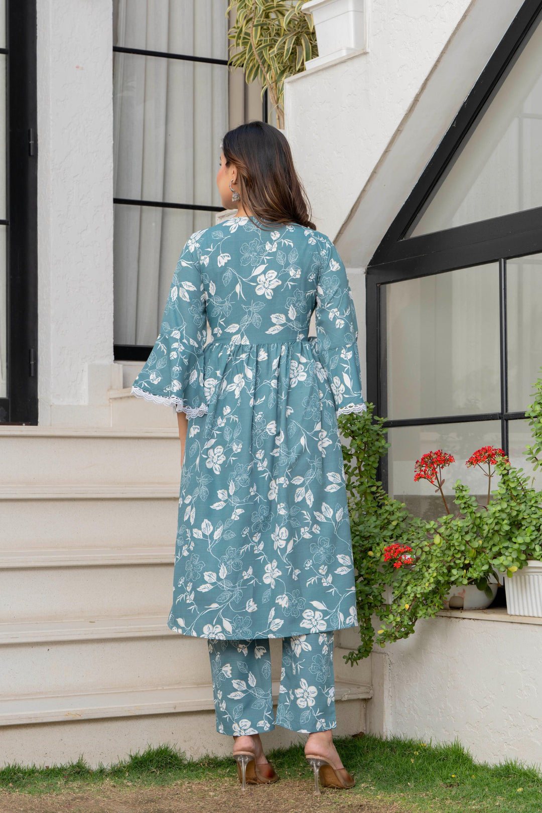 Teal Floral Maternity Kurta and Pant set