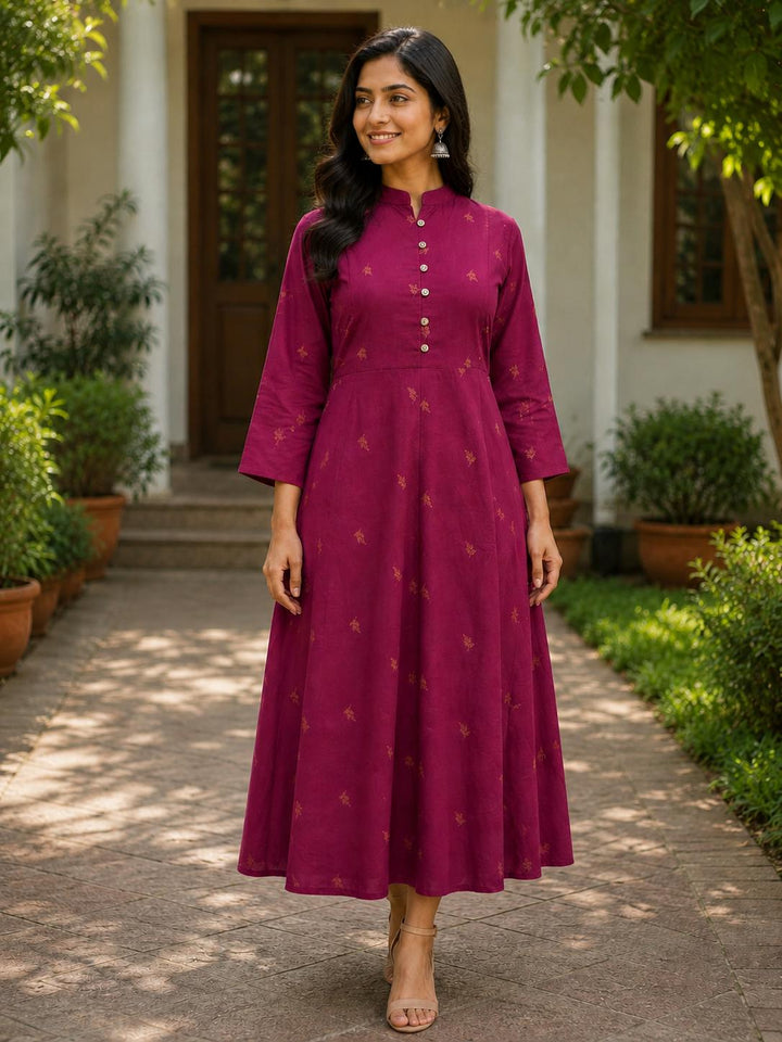 Wine Foil Printed Maternity and Feeding Kurta Dress