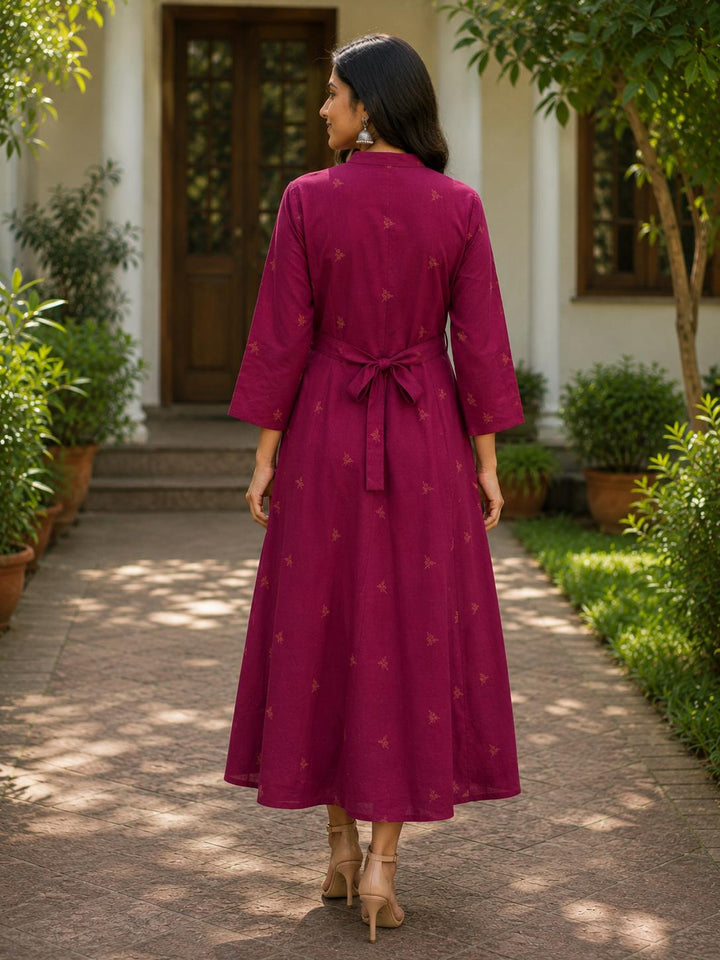 Wine Foil Printed Maternity and Feeding Kurta Dress