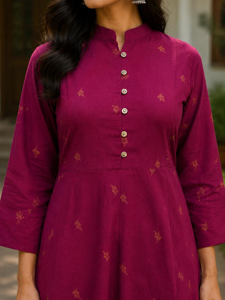 Wine Foil Printed Maternity and Feeding Kurta Dress