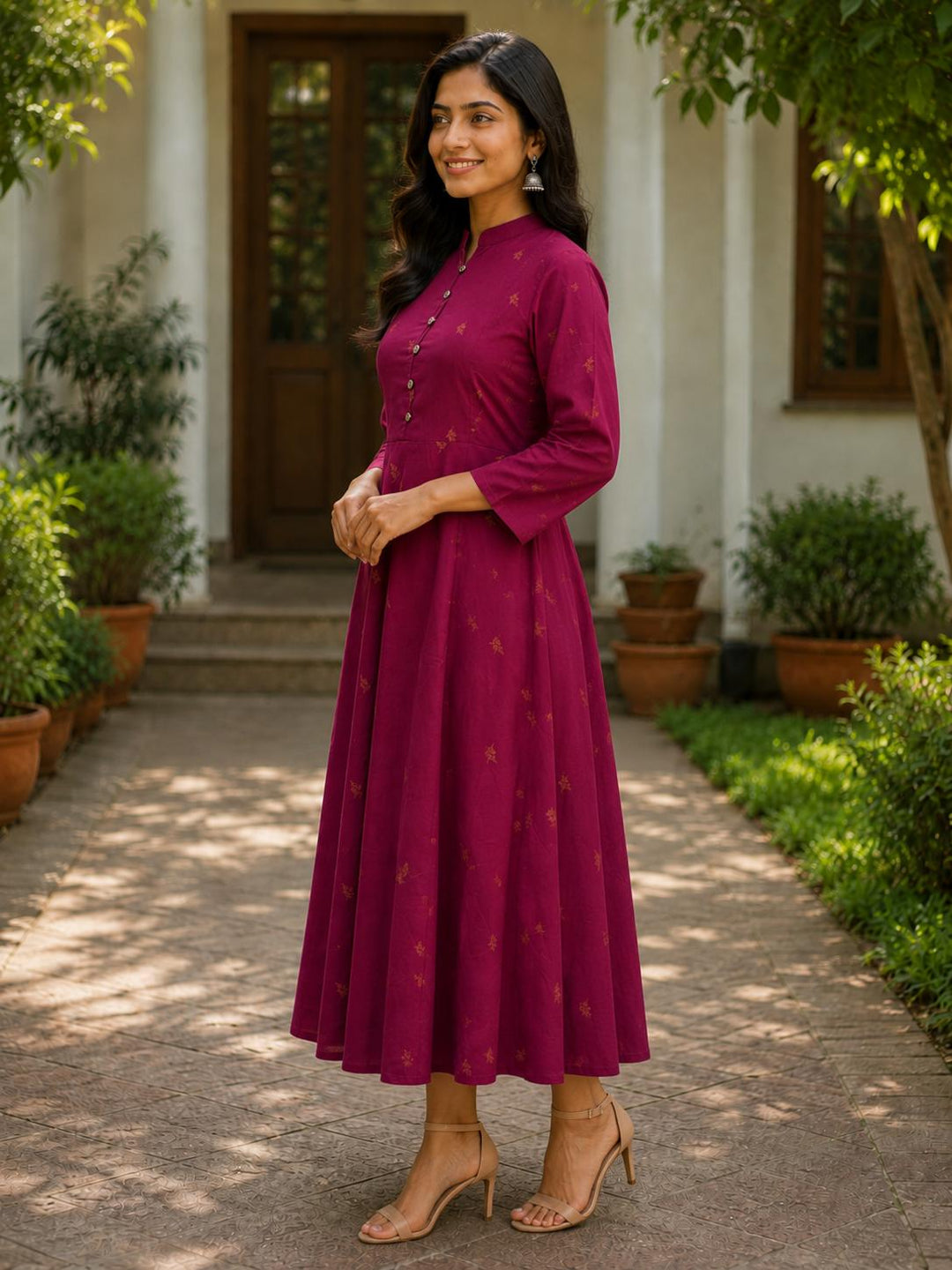 Wine Foil Printed Maternity and Feeding Kurta Dress