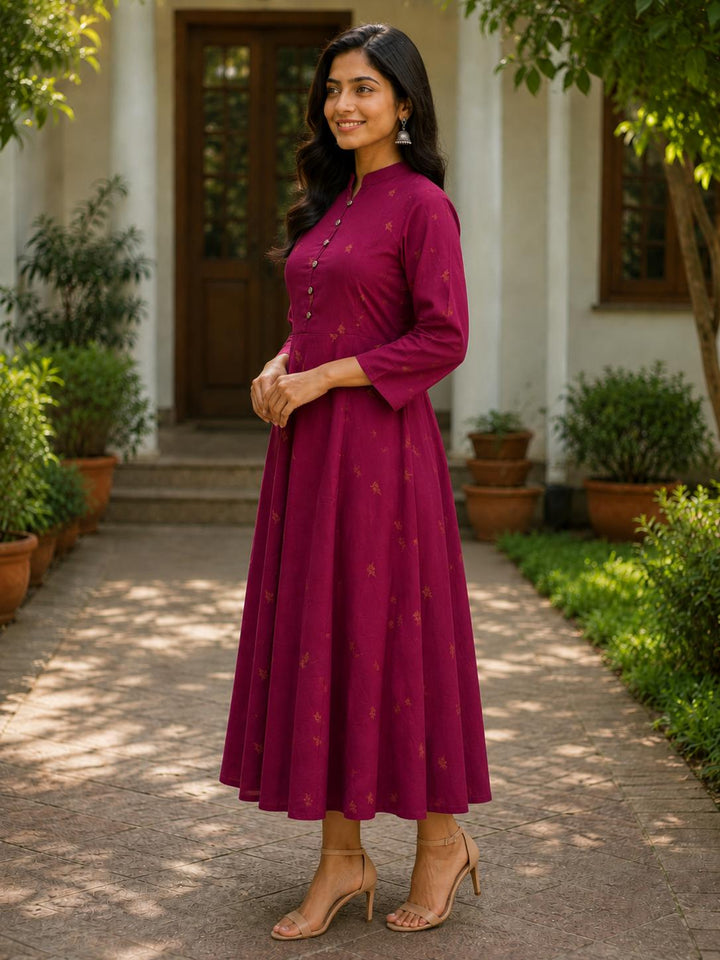 Wine Foil Printed Maternity and Feeding Kurta Dress