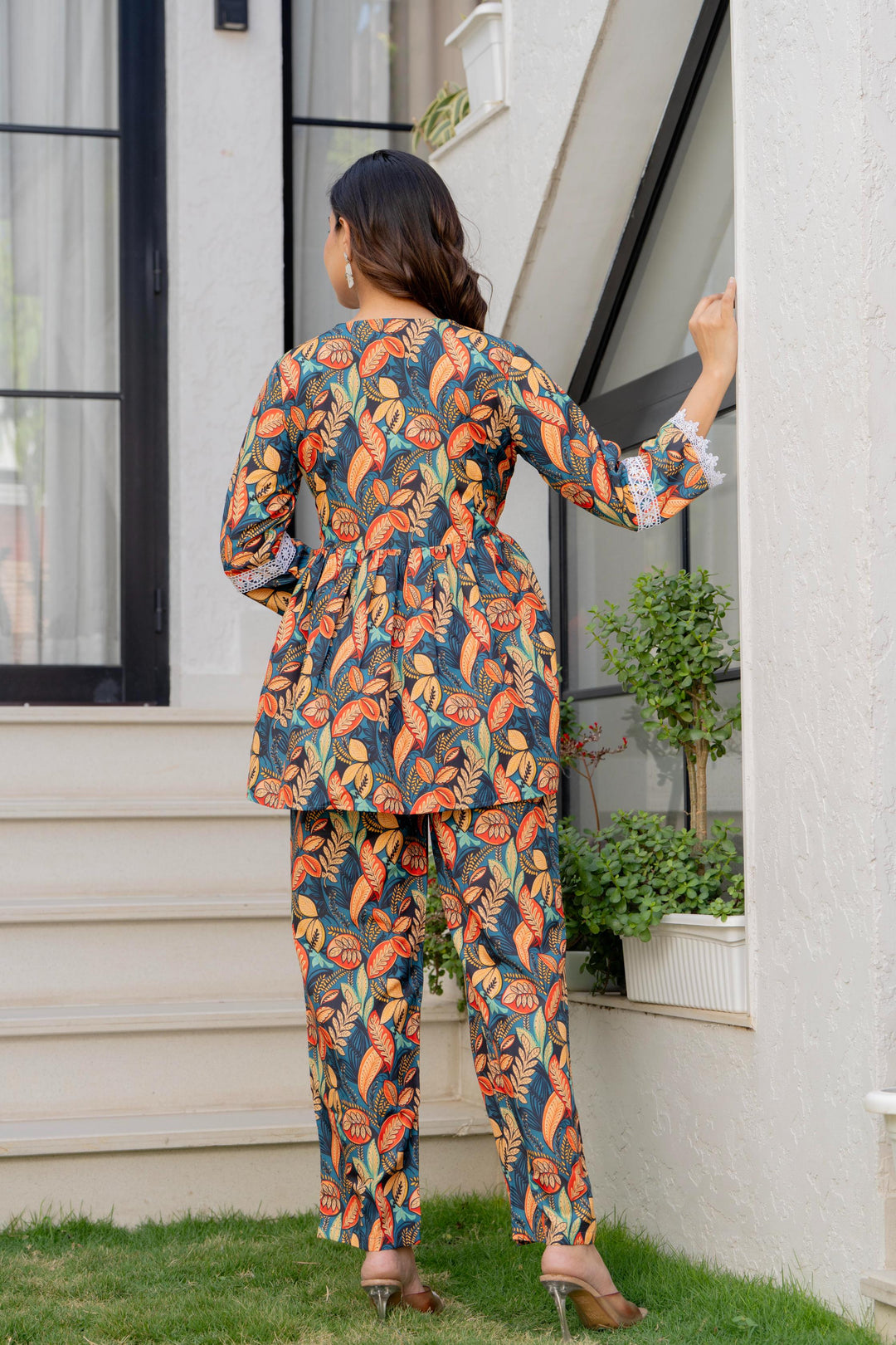 Women Black Floral Partywear Cord Set