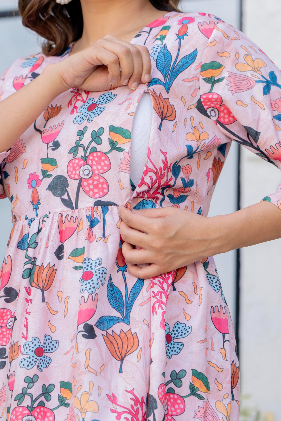 peach Floral Printed Maternity Kurta and Pant cord set