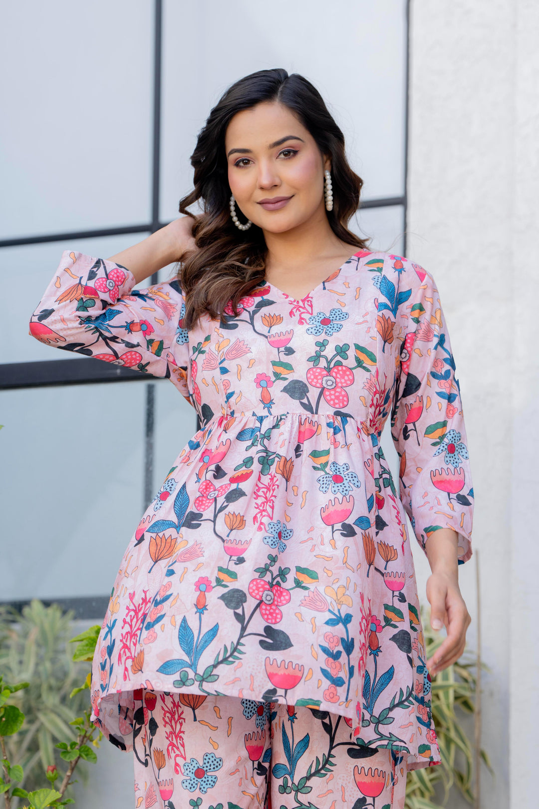 peach Floral Printed Maternity Kurta and Pant cord set